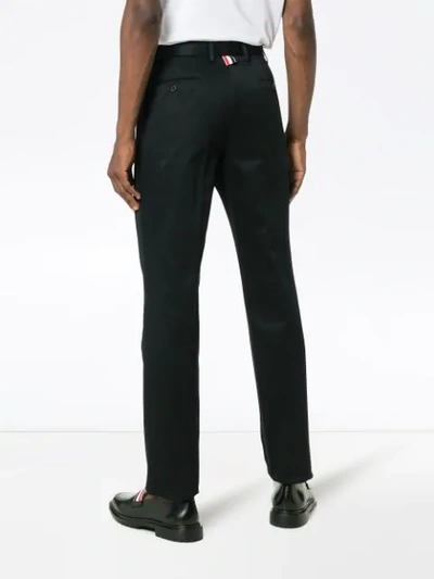 Shop Thom Browne Logo Patch Tailored Cotton Trousers In Blue
