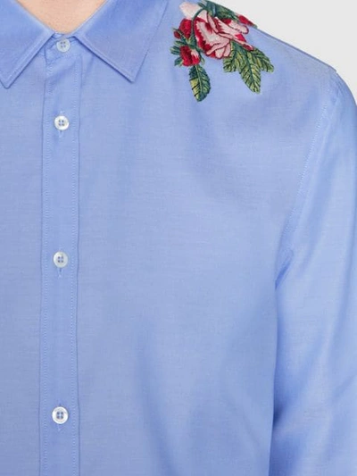 Shop Gucci Embroidered Duke Shirt In Blue