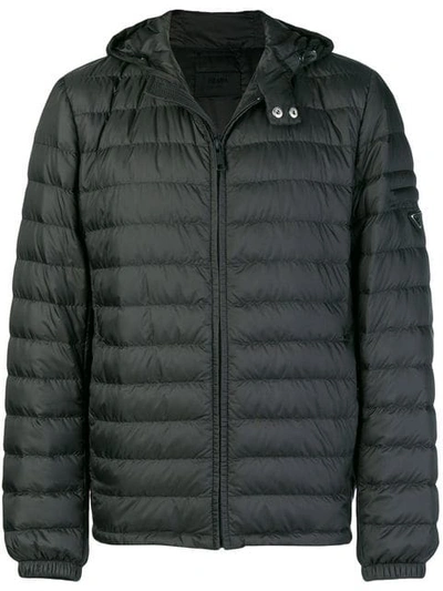 Shop Prada Padded Hooded Coat In Black