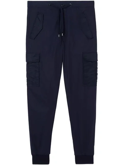 Shop Burberry Cotton Tapered Cargo Trousers In Blue