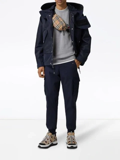 Shop Burberry Cotton Tapered Cargo Trousers In Blue
