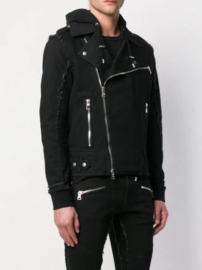 Shop Balmain Fringed Biker Jacket In Black