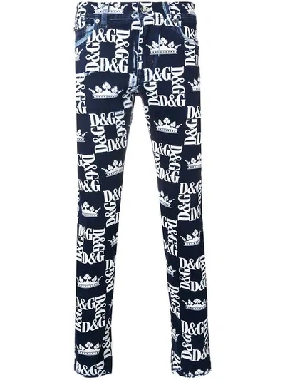 Shop Dolce & Gabbana All-over Logo Print Jeans In Blue