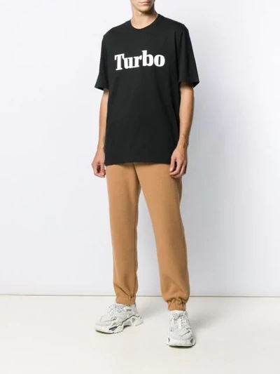 Shop Msgm Turbo Slogan Print T-shirt In Black