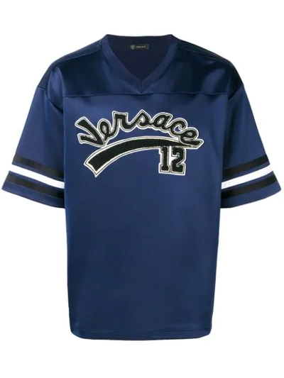 Shop Versace Logo Baseball Jersey In Blue