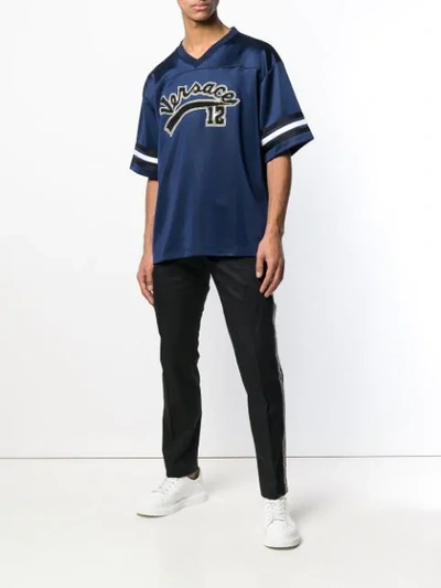 Shop Versace Logo Baseball Jersey In Blue