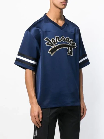 Shop Versace Logo Baseball Jersey In Blue