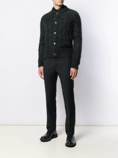 PRADA RIBBED CREW NECK CARDIGAN - 灰色