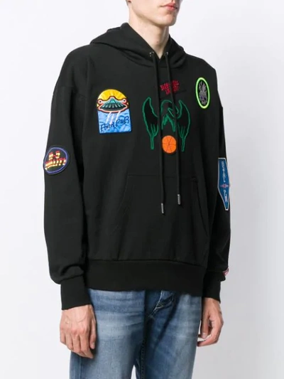 Shop Diesel Embroidered Hoodie In Black