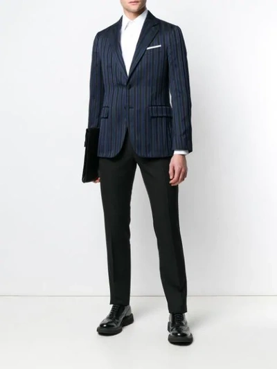 Shop Versace Striped Patterned Blazer In Blue