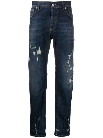 Shop Dondup Distressed Straight Leg Jeans In Blue
