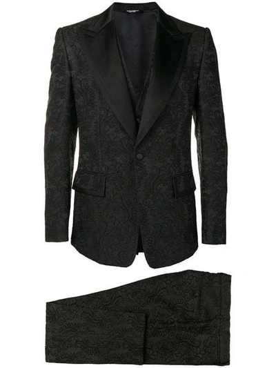 Shop Dolce & Gabbana Lace Three-piece Suit In Black