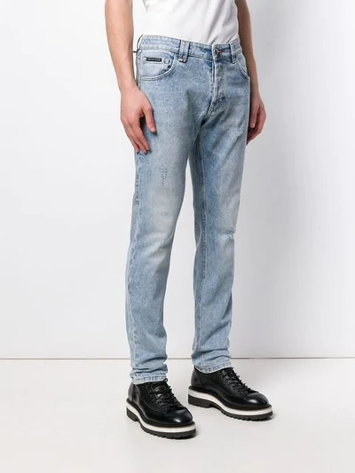 Shop Philipp Plein Faded Distressed Slim Jeans In Blue