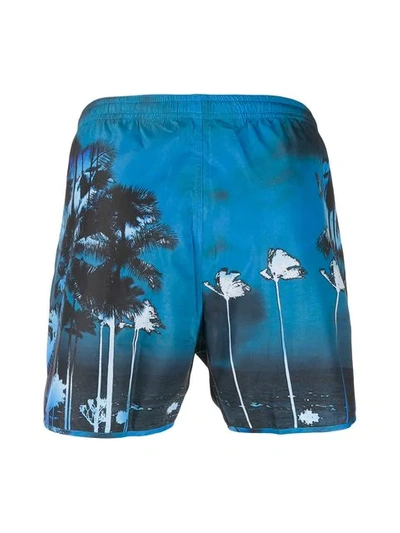 Shop Neil Barrett Tropical Scene Swim Shorts In Blue