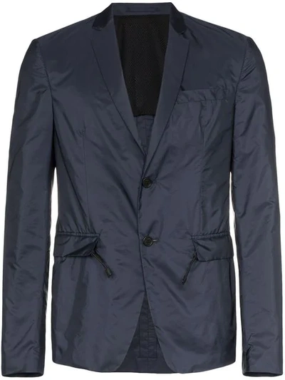 Shop Prada Tech Creased Blazer Jacket In Blue