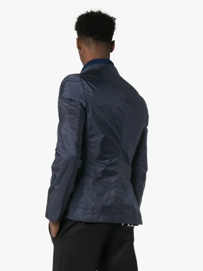 Shop Prada Tech Creased Blazer Jacket In Blue