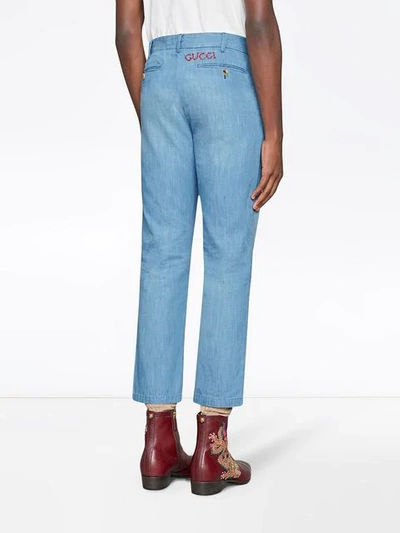 Shop Gucci Bleached Denim Chino In Blue