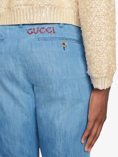 Shop Gucci Bleached Denim Chino In Blue