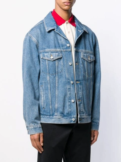 Shop Gucci Embroidered Denim Jacket In Blue