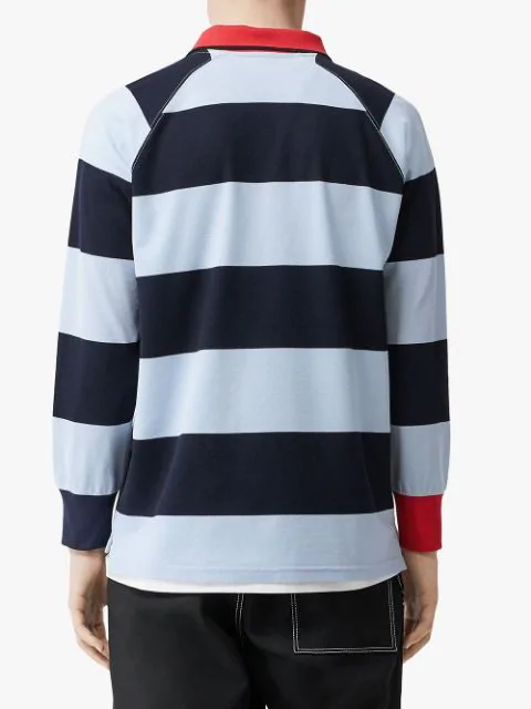 Burberry Long-sleeve Striped Cotton Piqué Oversized Polo Shirt In Pale
