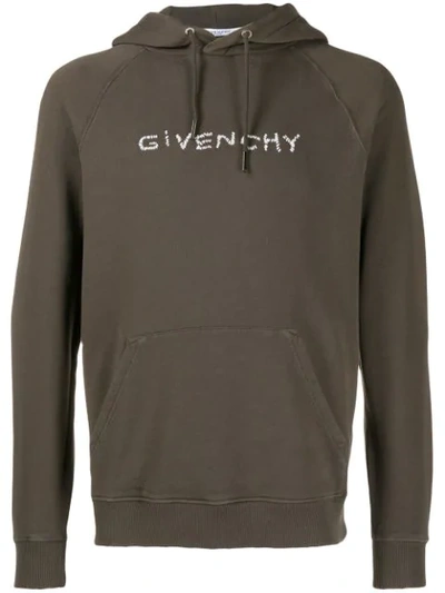 Shop Givenchy Embroidered Logo Hoodie In Grey