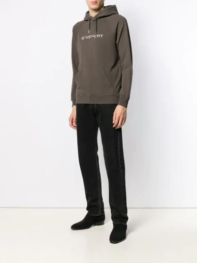 GIVENCHY EMBROIDERED LOGO HOODIE - 灰色