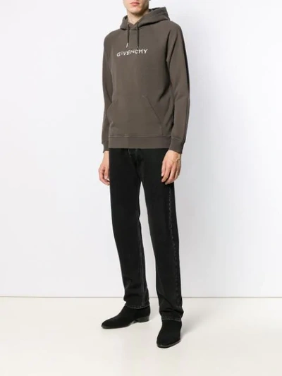 Shop Givenchy Embroidered Logo Hoodie In Grey