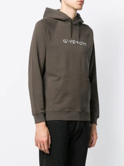 Shop Givenchy Embroidered Logo Hoodie In Grey