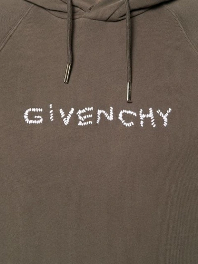 Shop Givenchy Embroidered Logo Hoodie In Grey
