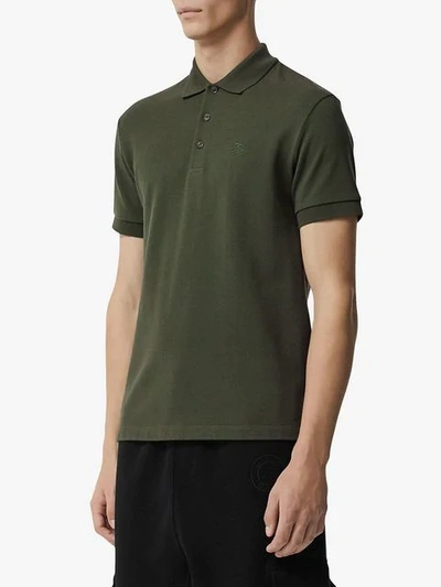 Shop Burberry Check Placket Cotton Polo Shirt In Green