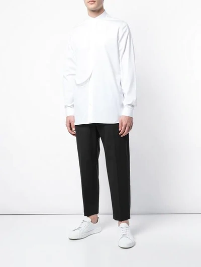 Shop Jil Sander Draped Detail Collarless Shirt In White