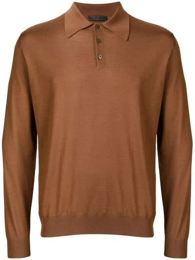 Shop Prada Knitted Polo In Brown