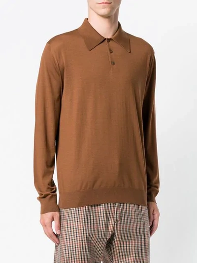 Shop Prada Knitted Polo In Brown