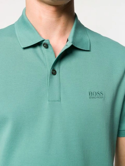 Shop Hugo Boss Boss  Logo Embroidered Polo Shirt - Green
