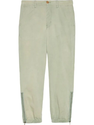 Shop Gucci Cotton Pant With Lyre Embroidery In 3363