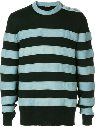 BALMAIN STRIPED APPLIQUÉS JUMPER - 黑色