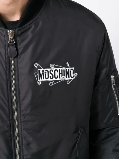 Shop Moschino Logo Zipped Bomber Jacket In 1555 Nero