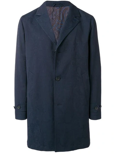 Shop Etro Paisley Pattern Single-breasted Coat In Blue