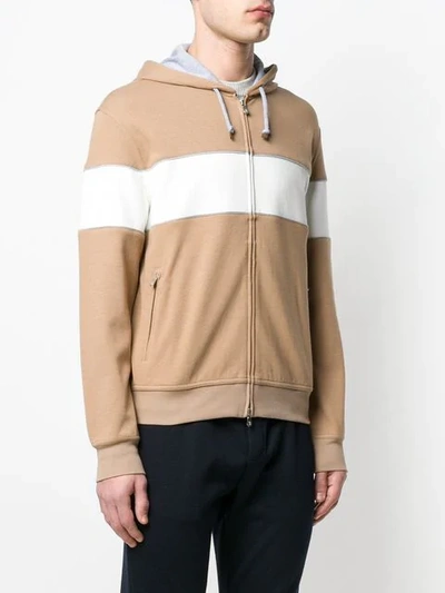 Shop Brunello Cucinelli Contrast Stripe Hoodie In Brown