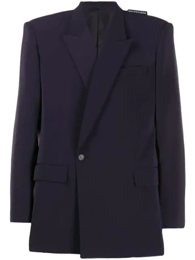 Shop Balenciaga Square-shoulder Blazer Jacket In Blue