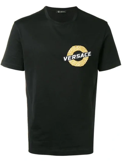 Shop Versace Logo Embroidered T-shirt In Black