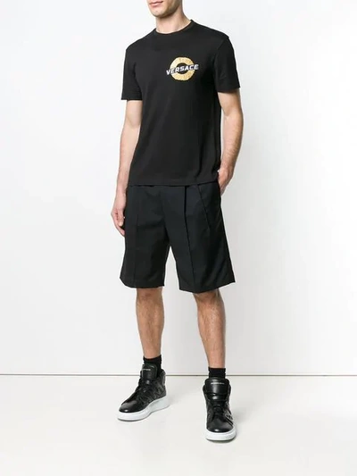 Shop Versace Logo Embroidered T-shirt In Black