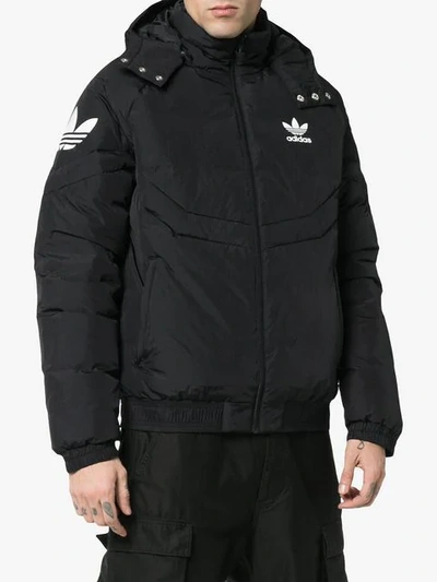 Shop Adidas Originals Padded Hooded Feather Down Jacket In Black