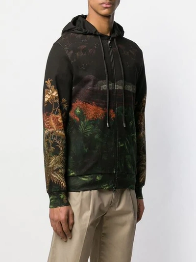 Shop Etro Landscape Print Zipped Hoodie In Brown