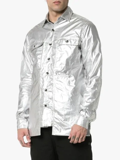 Shop Rick Owens Drkshdw Babel Cargo Pocket Cotton Shirt In Silver