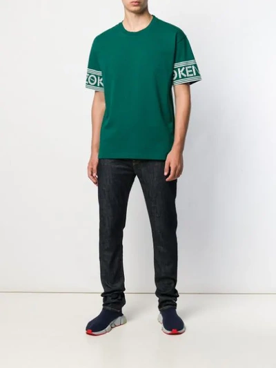 Shop Kenzo Logo Sleeve T-shirt In Green