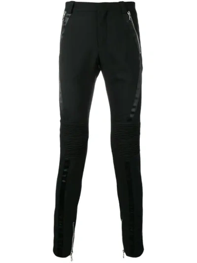 Shop Balmain Skinny Biker Trousers In Black