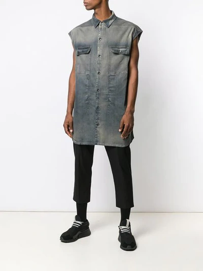 RICK OWENS DRKSHDW LONG SLEEVELESS SHIRT - 蓝色