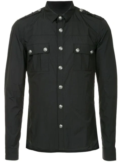 Shop Balmain Fitted Military Style Shirt - Black