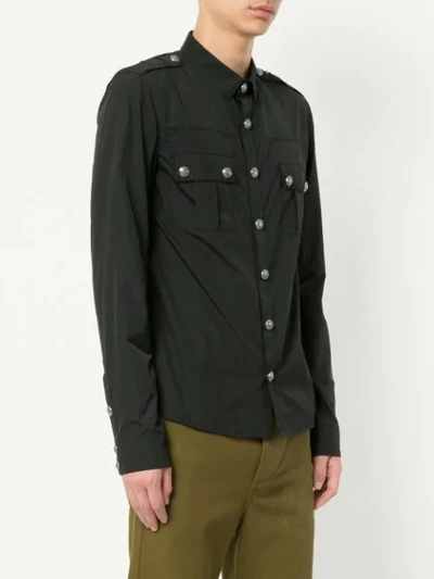 Shop Balmain Fitted Military Style Shirt - Black